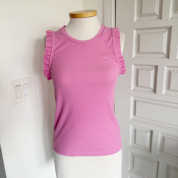 J. Crew Pink Top Ribbed Ruffle Sleeveless Cotton Blend Size Small - Picture 10 of 10